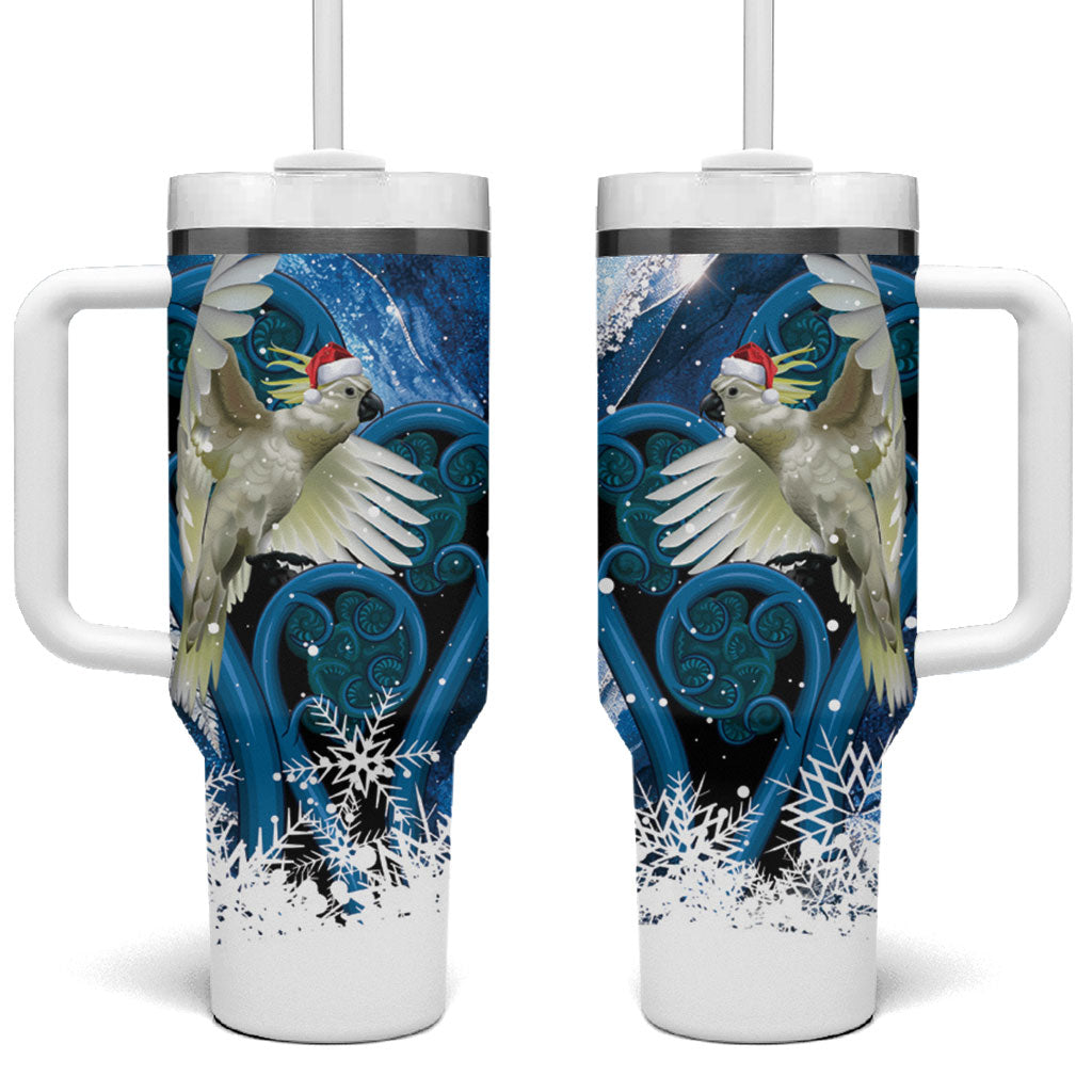 Sulphur-crested Cockatoo New Zealand Christmas In July Tumbler With Handle NZ Aroha Koru Fern Marble Vibes LT14 One Size: 40 oz Blue - Polynesian Pride