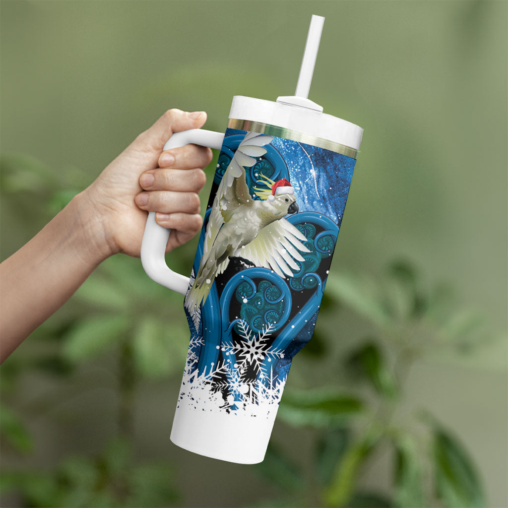 Sulphur-crested Cockatoo New Zealand Christmas In July Tumbler With Handle NZ Aroha Koru Fern Marble Vibes LT14 - Polynesian Pride