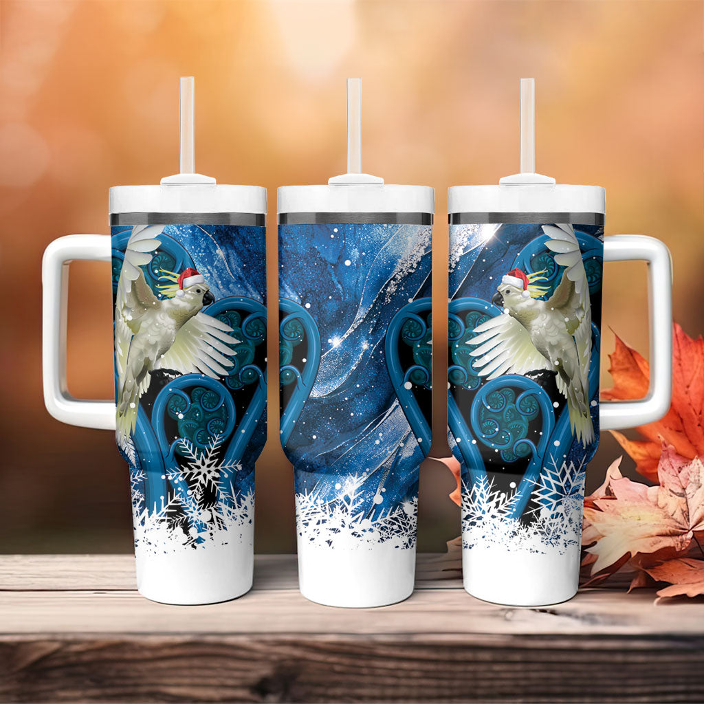 Sulphur-crested Cockatoo New Zealand Christmas In July Tumbler With Handle NZ Aroha Koru Fern Marble Vibes LT14 - Polynesian Pride