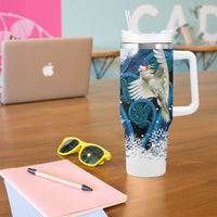 Sulphur-crested Cockatoo New Zealand Christmas In July Tumbler With Handle NZ Aroha Koru Fern Marble Vibes LT14 - Polynesian Pride