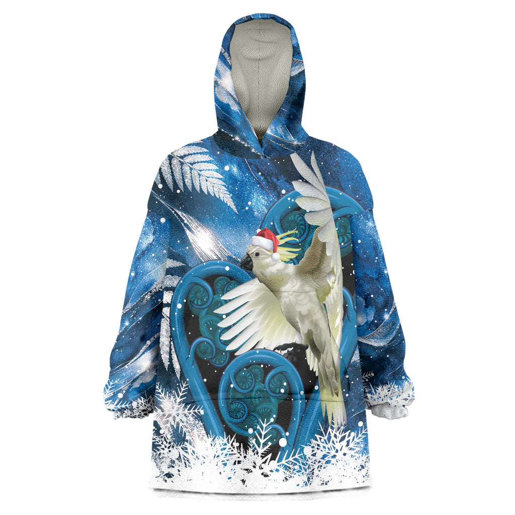 Sulphur-crested Cockatoo New Zealand Christmas In July Wearable Blanket Hoodie NZ Aroha Koru Fern Marble Vibes LT14 One Size Blue - Polynesian Pride
