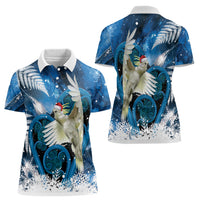 Sulphur-crested Cockatoo New Zealand Christmas In July Women Polo Shirt NZ Aroha Koru Fern Marble Vibes LT14 - Polynesian Pride
