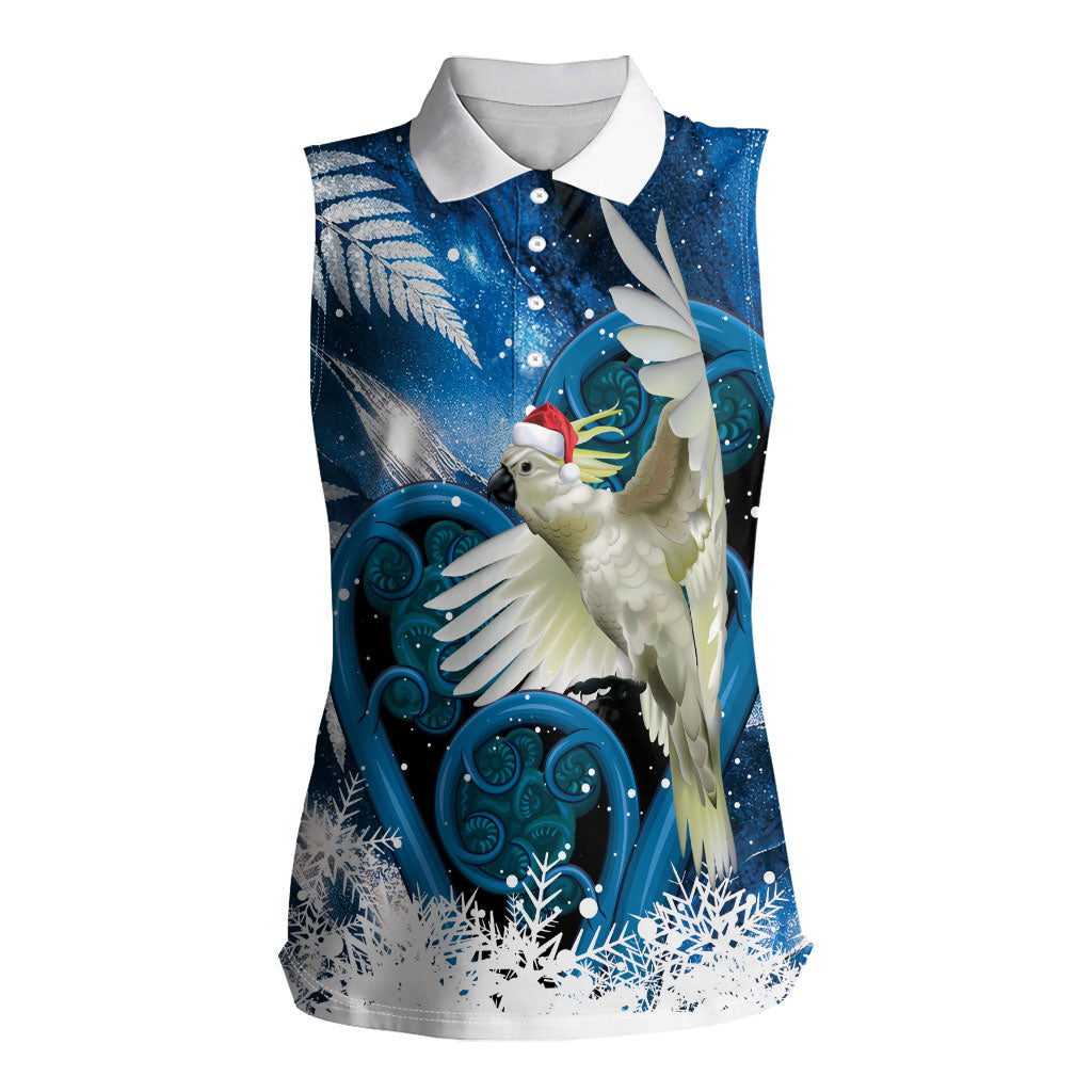 Sulphur-crested Cockatoo New Zealand Christmas In July Women Sleeveless Polo Shirt NZ Aroha Koru Fern Marble Vibes LT14 Female Blue - Polynesian Pride