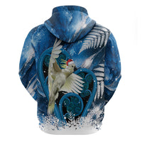 Sulphur-crested Cockatoo New Zealand Christmas In July Zip Hoodie NZ Aroha Koru Fern Marble Vibes LT14 - Polynesian Pride