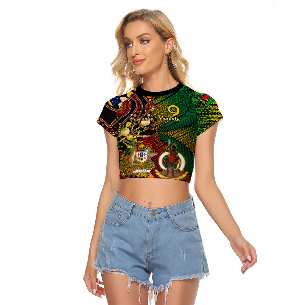 Vanuatu and Australia Raglan Cropped T Shirt Vanuatuan Polynesian Mix Aussie Aboriginal Art LT14 Female Black - Polynesian Pride