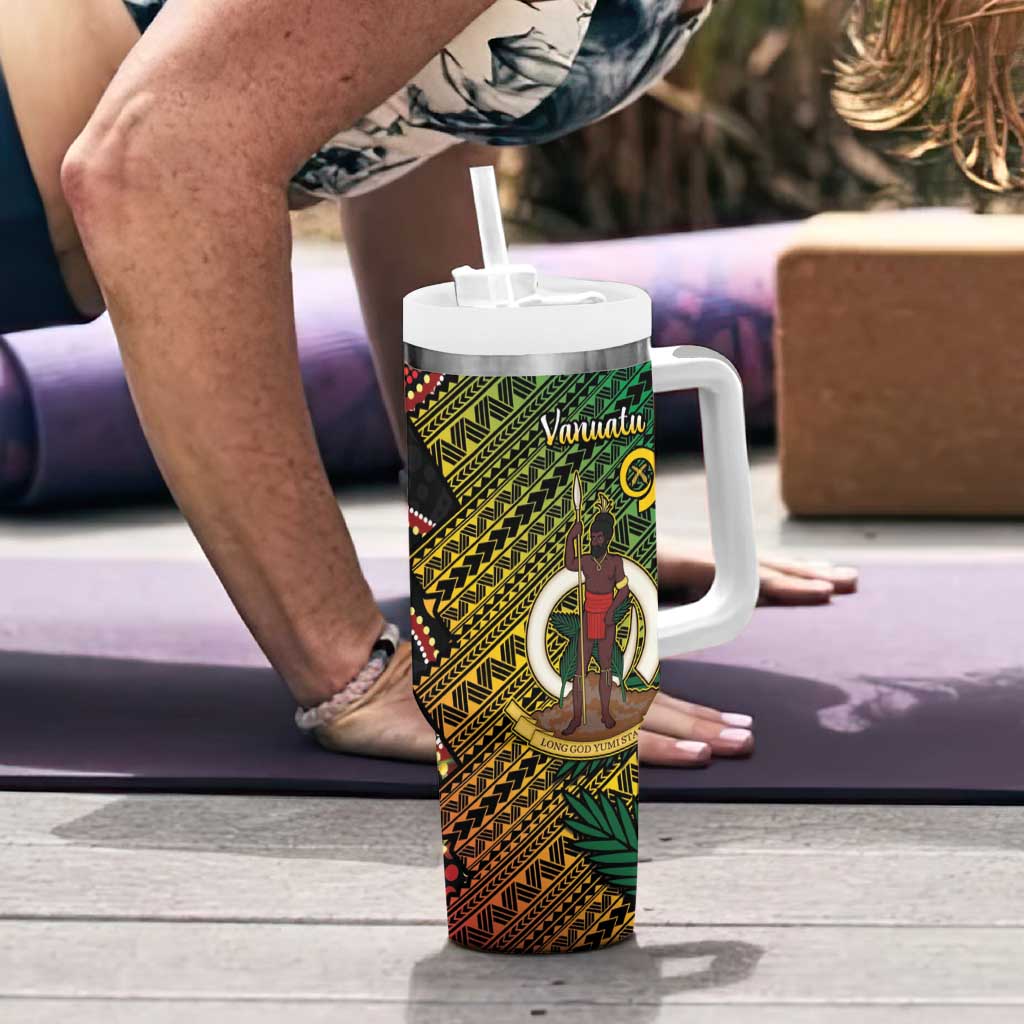 Vanuatu and Australia Tumbler With Handle Vanuatuan Polynesian Mix Aussie Aboriginal Art