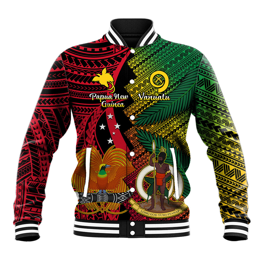 Vanuatu and Papua New Guinea Baseball Jacket Vanuatuan With PNG Polynesian Pattern LT14 Unisex Black - Polynesian Pride