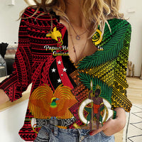 Vanuatu and Papua New Guinea Women Casual Shirt Vanuatuan With PNG Polynesian Pattern LT14 Female Black - Polynesian Pride