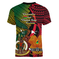 Vanuatu and Papua New Guinea Women V Neck T Shirt Vanuatuan With PNG Polynesian Pattern LT14 - Polynesian Pride