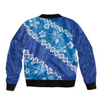 Vintage Blue Polynesia Bomber Jacket Plumeria With Hibiscus Tropical Vibes LT14 - Polynesian Pride