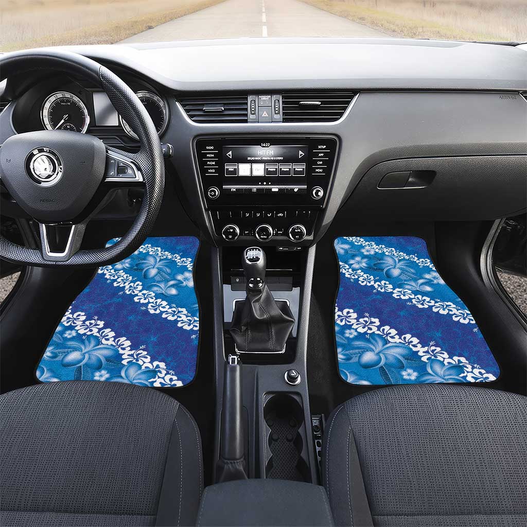 Vintage Blue Polynesia Car Mats Plumeria With Hibiscus Tropical Vibes