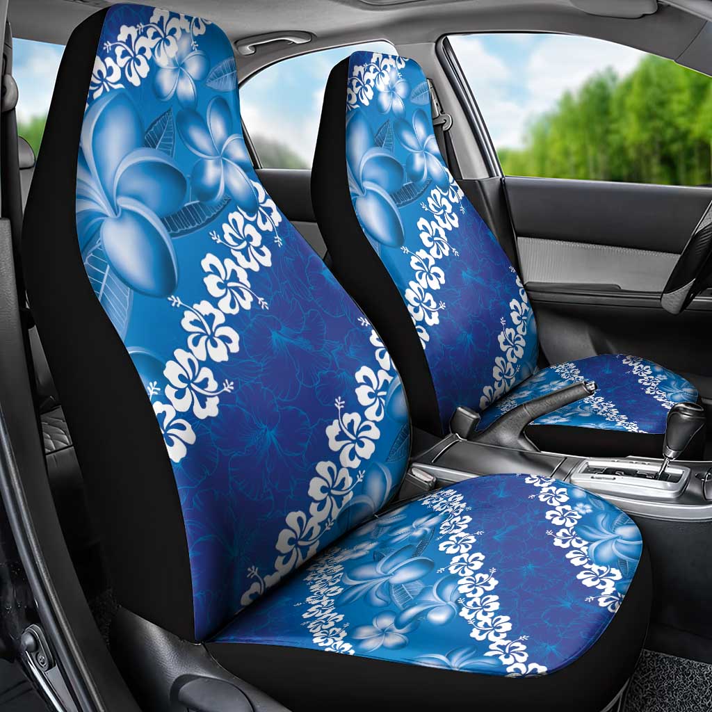 Vintage Blue Polynesia Car Seat Cover Plumeria With Hibiscus Tropical Vibes