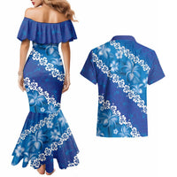 Vintage Blue Polynesia Couples Matching Mermaid Dress and Hawaiian Shirt Plumeria With Hibiscus Tropical Vibes LT14 - Polynesian Pride