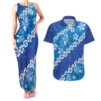 Vintage Blue Polynesia Couples Matching Tank Maxi Dress and Hawaiian Shirt Plumeria With Hibiscus Tropical Vibes LT14 Blue - Polynesian Pride