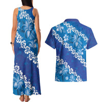 Vintage Blue Polynesia Couples Matching Tank Maxi Dress and Hawaiian Shirt Plumeria With Hibiscus Tropical Vibes LT14 - Polynesian Pride