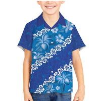 Vintage Blue Polynesia Family Matching Mermaid Dress and Hawaiian Shirt Plumeria With Hibiscus Tropical Vibes LT14 Son's Shirt Blue - Polynesian Pride