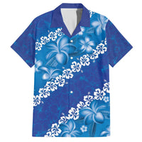 Vintage Blue Polynesia Family Matching Off The Shoulder Long Sleeve Dress and Hawaiian Shirt Plumeria With Hibiscus Tropical Vibes LT14 Dad's Shirt - Short Sleeve Blue - Polynesian Pride