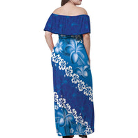 Vintage Blue Polynesia Family Matching Off Shoulder Maxi Dress and Hawaiian Shirt Plumeria With Hibiscus Tropical Vibes LT14 - Polynesian Pride