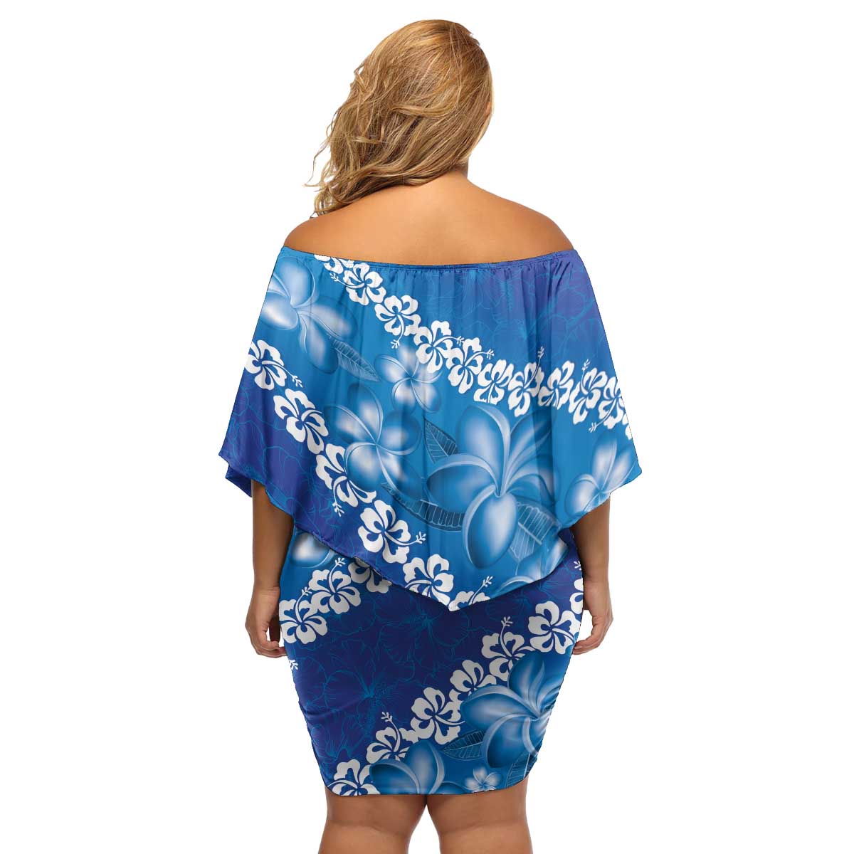 Vintage Blue Polynesia Family Matching Off Shoulder Short Dress and Hawaiian Shirt Plumeria With Hibiscus Tropical Vibes LT14 - Polynesian Pride