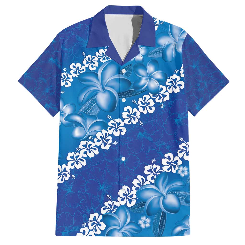 Vintage Blue Polynesia Family Matching Short Sleeve Bodycon Dress and Hawaiian Shirt Plumeria With Hibiscus Tropical Vibes LT14 Dad's Shirt - Short Sleeve Blue - Polynesian Pride