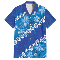 Vintage Blue Polynesia Family Matching Short Sleeve Bodycon Dress and Hawaiian Shirt Plumeria With Hibiscus Tropical Vibes LT14 Dad's Shirt - Short Sleeve Blue - Polynesian Pride