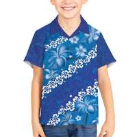 Vintage Blue Polynesia Family Matching Short Sleeve Bodycon Dress and Hawaiian Shirt Plumeria With Hibiscus Tropical Vibes LT14 Son's Shirt Blue - Polynesian Pride