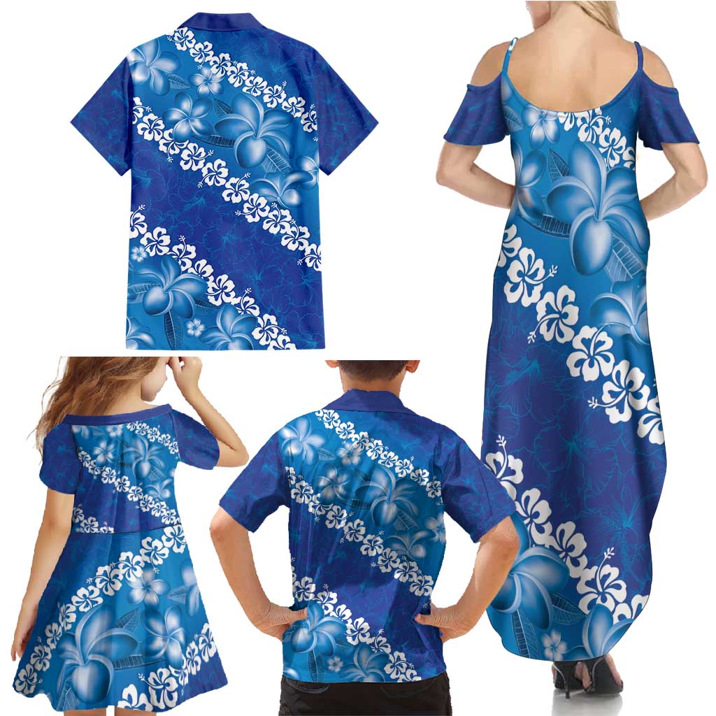 Vintage Blue Polynesia Family Matching Summer Maxi Dress and Hawaiian Shirt Plumeria With Hibiscus Tropical Vibes LT14 - Polynesian Pride