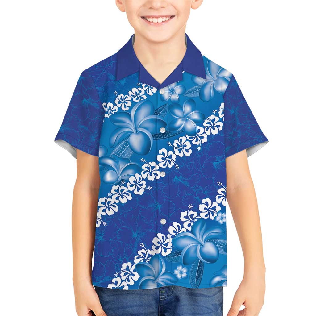 Vintage Blue Polynesia Family Matching Summer Maxi Dress and Hawaiian Shirt Plumeria With Hibiscus Tropical Vibes LT14 Son's Shirt Blue - Polynesian Pride