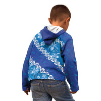 Vintage Blue Polynesia Kid Hoodie Plumeria With Hibiscus Tropical Vibes
