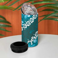 Vintage Dark Cyan Polynesia 4 in 1 Can Cooler Tumbler Plumeria With Hibiscus Tropical Vibes LT14 - Polynesian Pride