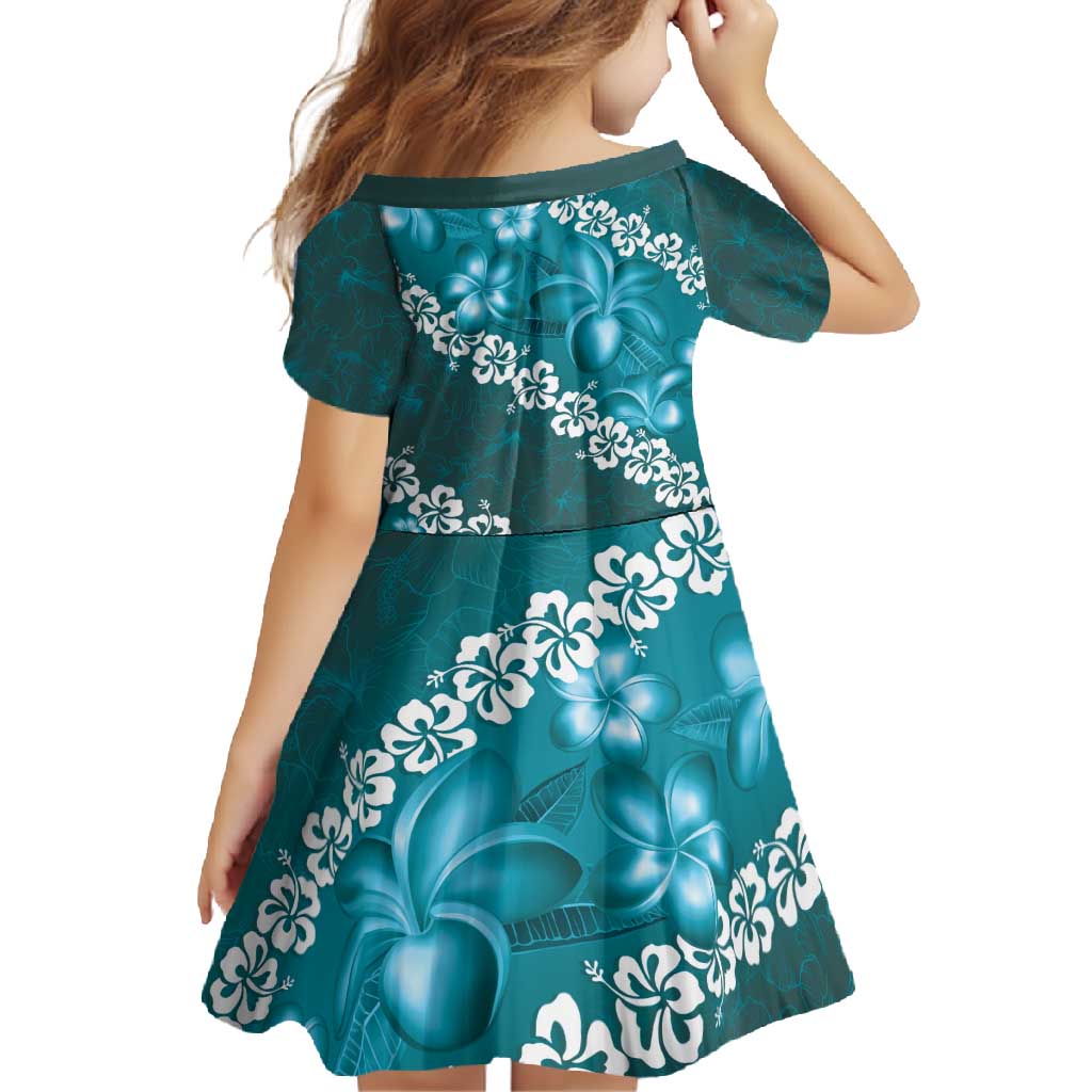 Vintage Dark Cyan Polynesia Family Matching Off Shoulder Maxi Dress and Hawaiian Shirt Plumeria With Hibiscus Tropical Vibes LT14 - Polynesian Pride