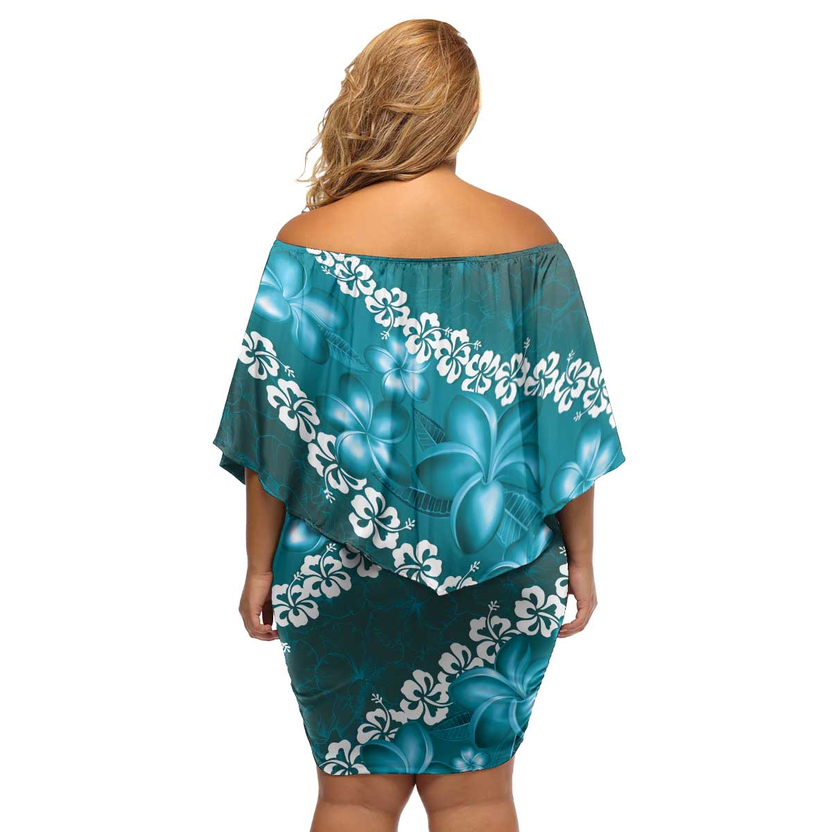 Vintage Dark Cyan Polynesia Family Matching Off Shoulder Short Dress and Hawaiian Shirt Plumeria With Hibiscus Tropical Vibes LT14 - Polynesian Pride