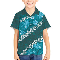 Vintage Dark Cyan Polynesia Hawaiian Shirt Plumeria With Hibiscus Tropical Vibes