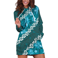 Vintage Dark Cyan Polynesia Hoodie Dress Plumeria With Hibiscus Tropical Vibes LT14 Dark Cyan - Polynesian Pride