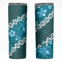 Vintage Dark Cyan Polynesia Skinny Tumbler Plumeria With Hibiscus Tropical Vibes LT14 Dark Cyan - Polynesian Pride