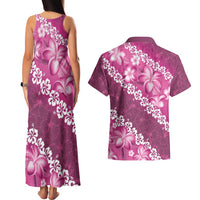 Vintage Pink Polynesia Couples Matching Tank Maxi Dress and Hawaiian Shirt Plumeria With Hibiscus Tropical Vibes LT14 - Polynesian Pride