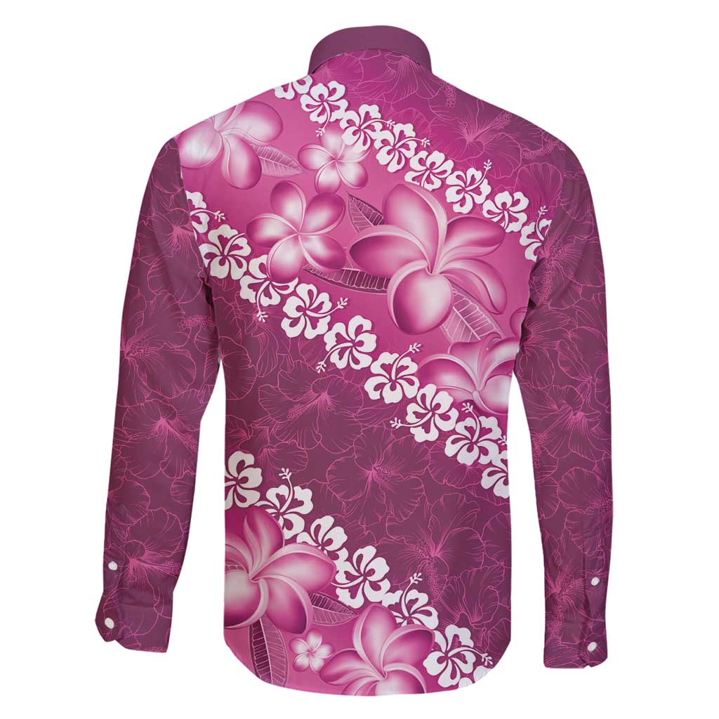 Vintage Pink Polynesia Family Matching Long Sleeve Bodycon Dress and Hawaiian Shirt Plumeria With Hibiscus Tropical Vibes LT14 - Polynesian Pride