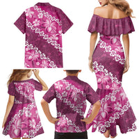 Vintage Pink Polynesia Family Matching Mermaid Dress and Hawaiian Shirt Plumeria With Hibiscus Tropical Vibes LT14 - Polynesian Pride