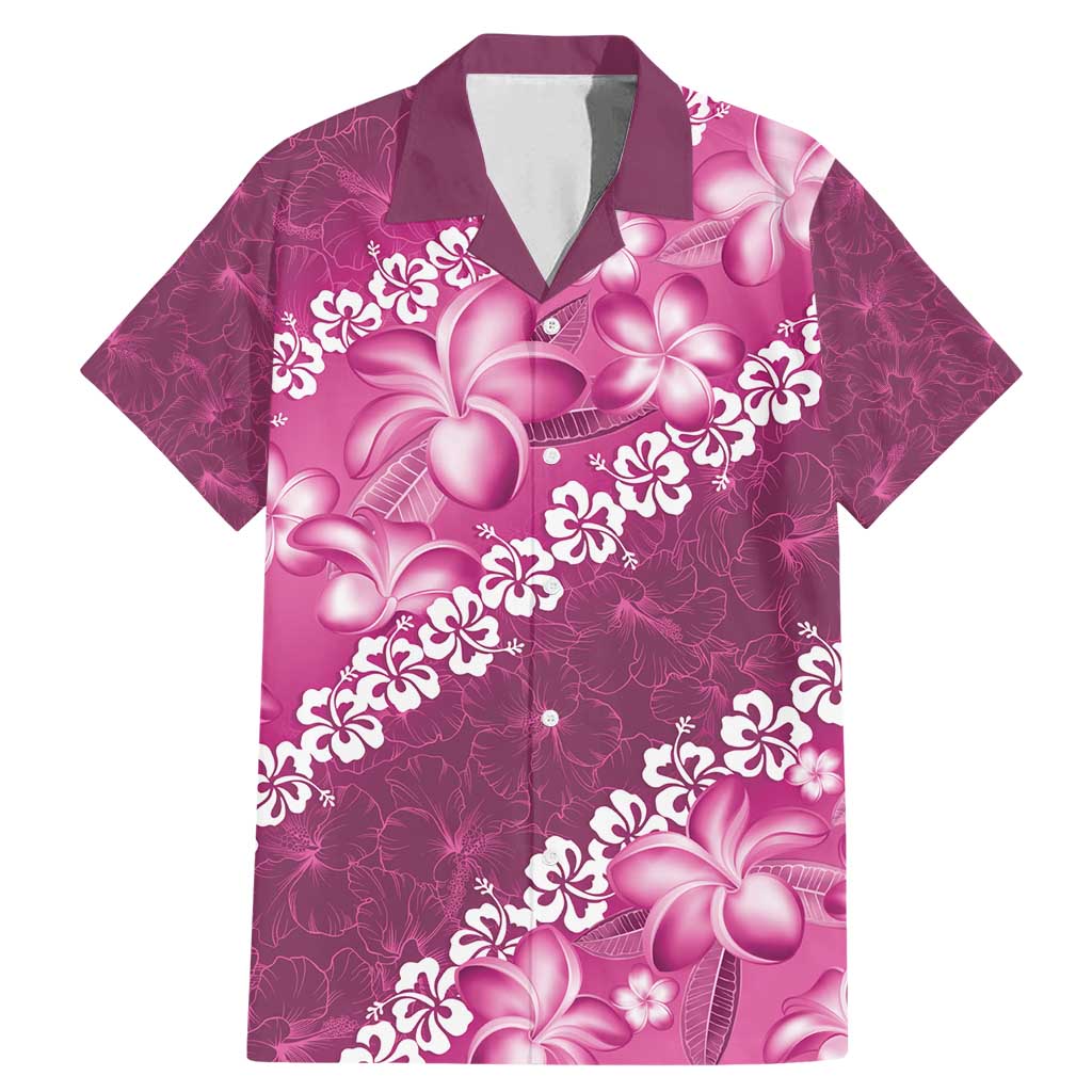 Vintage Pink Polynesia Family Matching Mermaid Dress and Hawaiian Shirt Plumeria With Hibiscus Tropical Vibes LT14 Dad's Shirt - Short Sleeve Pink - Polynesian Pride