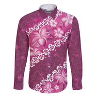 Vintage Pink Polynesia Family Matching Mermaid Dress and Hawaiian Shirt Plumeria With Hibiscus Tropical Vibes LT14 Dad's Shirt - Long Sleeve Pink - Polynesian Pride