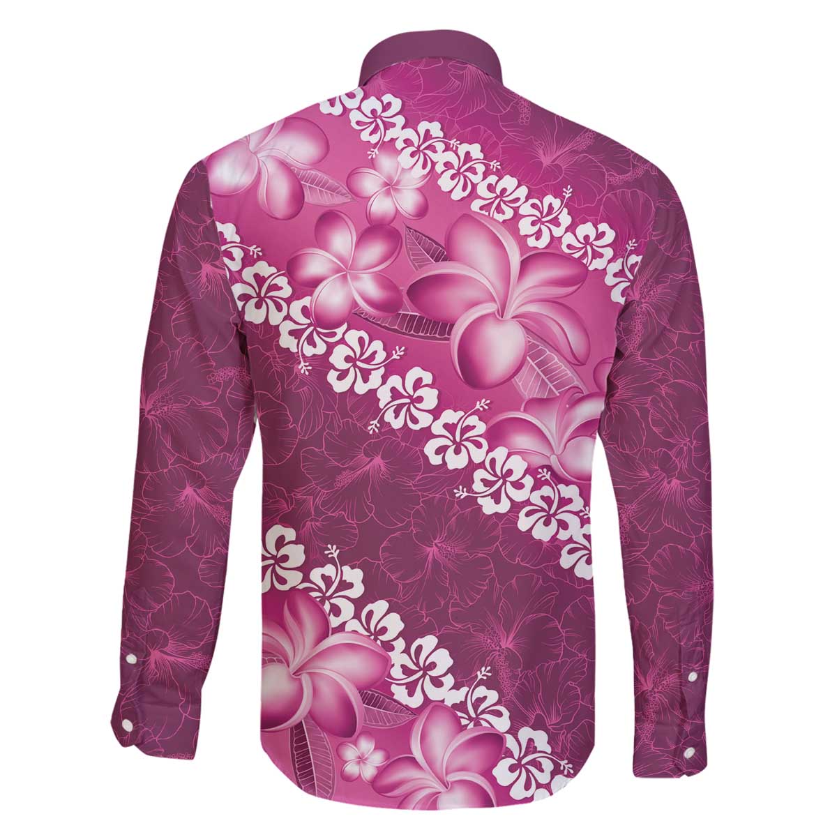 Vintage Pink Polynesia Family Matching Off The Shoulder Long Sleeve Dress and Hawaiian Shirt Plumeria With Hibiscus Tropical Vibes LT14 - Polynesian Pride