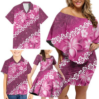 Vintage Pink Polynesia Family Matching Off Shoulder Short Dress and Hawaiian Shirt Plumeria With Hibiscus Tropical Vibes LT14 - Polynesian Pride