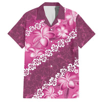 Vintage Pink Polynesia Family Matching Off Shoulder Short Dress and Hawaiian Shirt Plumeria With Hibiscus Tropical Vibes LT14 Dad's Shirt - Short Sleeve Pink - Polynesian Pride