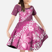 Vintage Pink Polynesia Family Matching Short Sleeve Bodycon Dress and Hawaiian Shirt Plumeria With Hibiscus Tropical Vibes LT14 Daughter's Dress Pink - Polynesian Pride
