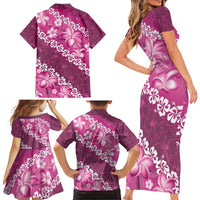Vintage Pink Polynesia Family Matching Short Sleeve Bodycon Dress and Hawaiian Shirt Plumeria With Hibiscus Tropical Vibes LT14 - Polynesian Pride