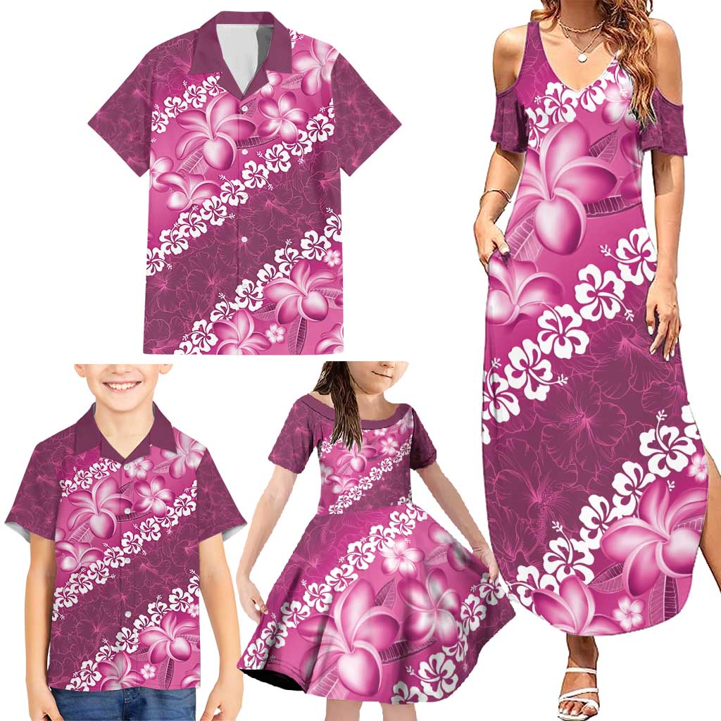 Vintage Pink Polynesia Family Matching Summer Maxi Dress and Hawaiian Shirt Plumeria With Hibiscus Tropical Vibes LT14 - Polynesian Pride