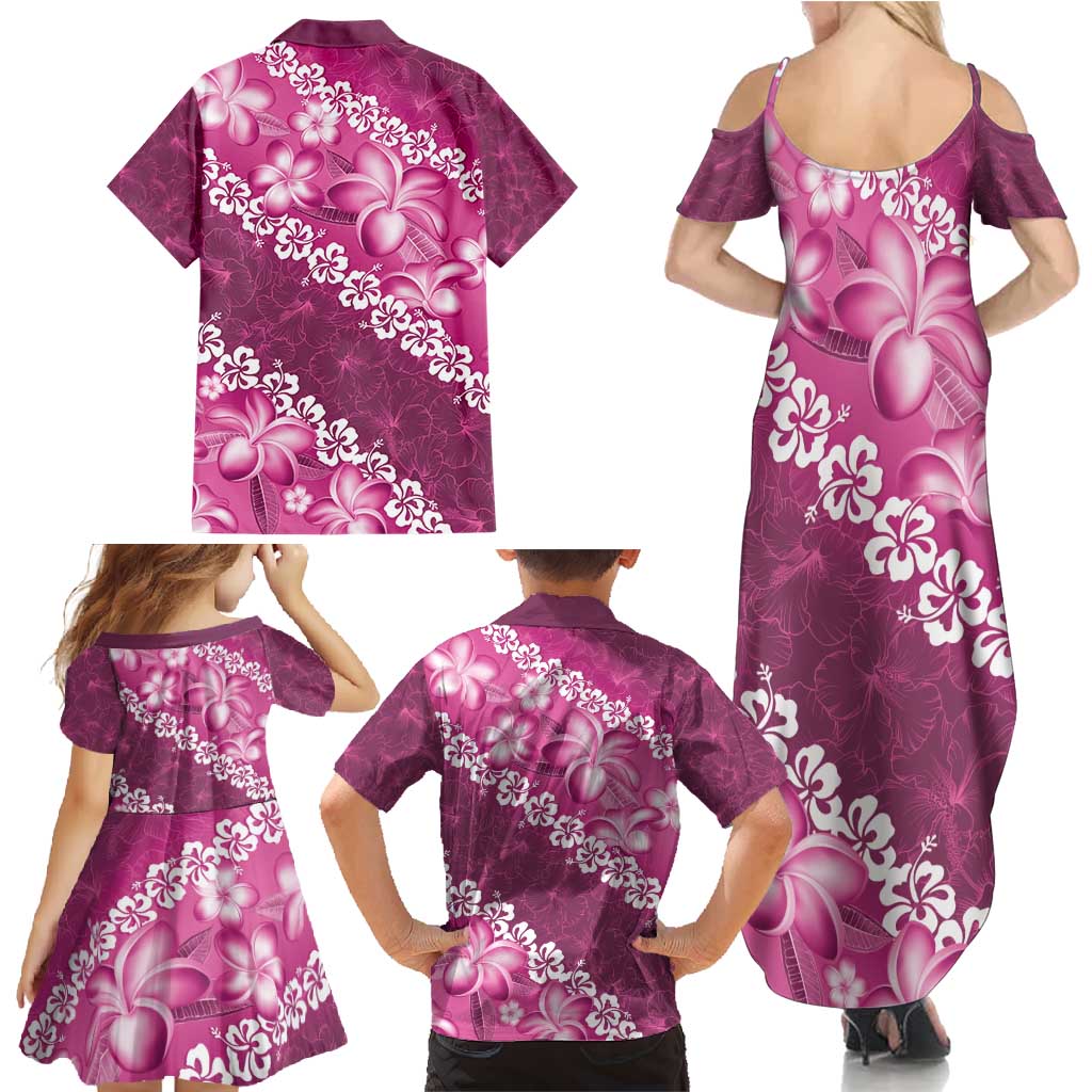 Vintage Pink Polynesia Family Matching Summer Maxi Dress and Hawaiian Shirt Plumeria With Hibiscus Tropical Vibes LT14 - Polynesian Pride