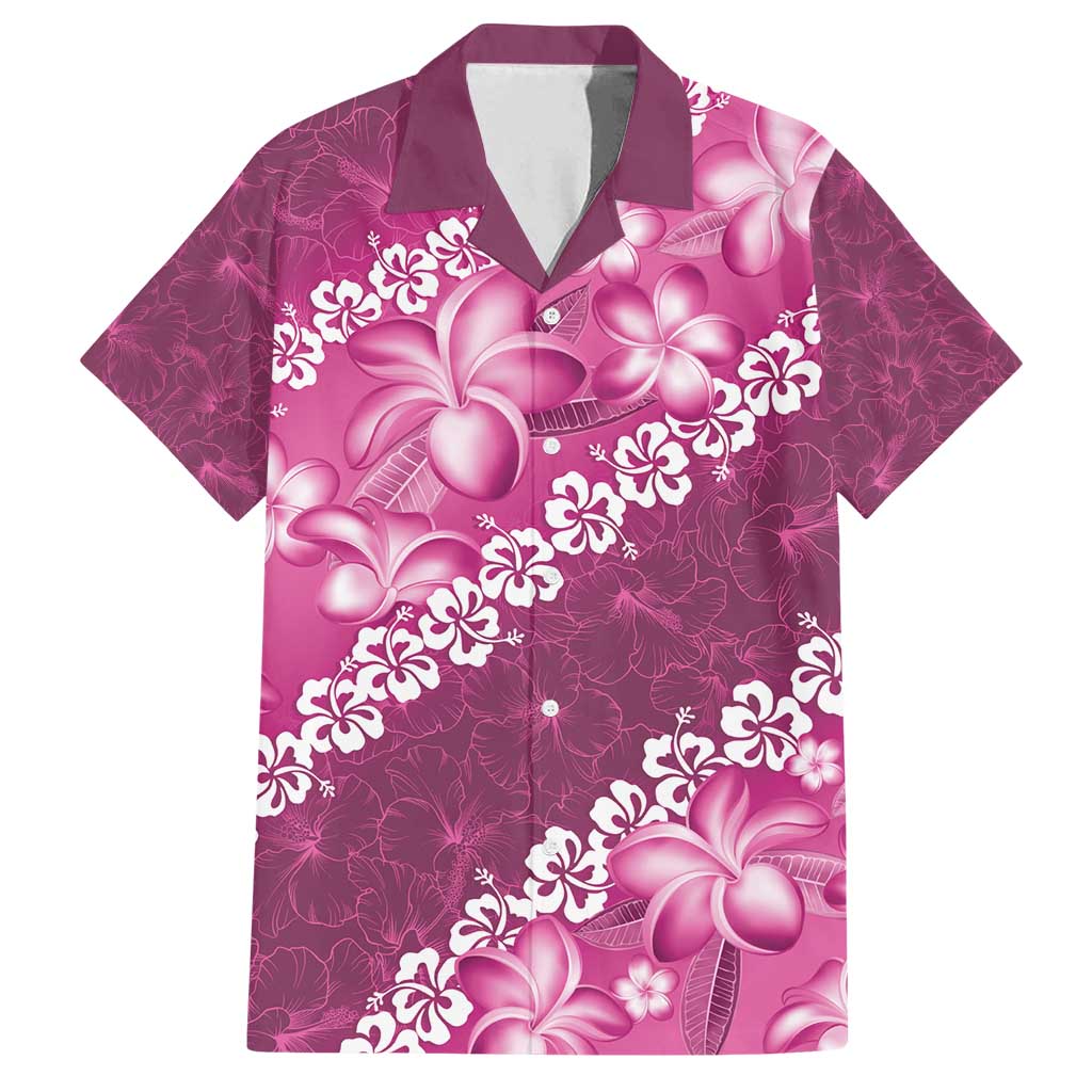 Vintage Pink Polynesia Family Matching Summer Maxi Dress and Hawaiian Shirt Plumeria With Hibiscus Tropical Vibes LT14 Dad's Shirt - Short Sleeve Pink - Polynesian Pride