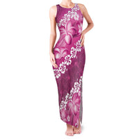 Vintage Pink Polynesia Family Matching Tank Maxi Dress and Hawaiian Shirt Plumeria With Hibiscus Tropical Vibes LT14 Mom's Dress Pink - Polynesian Pride