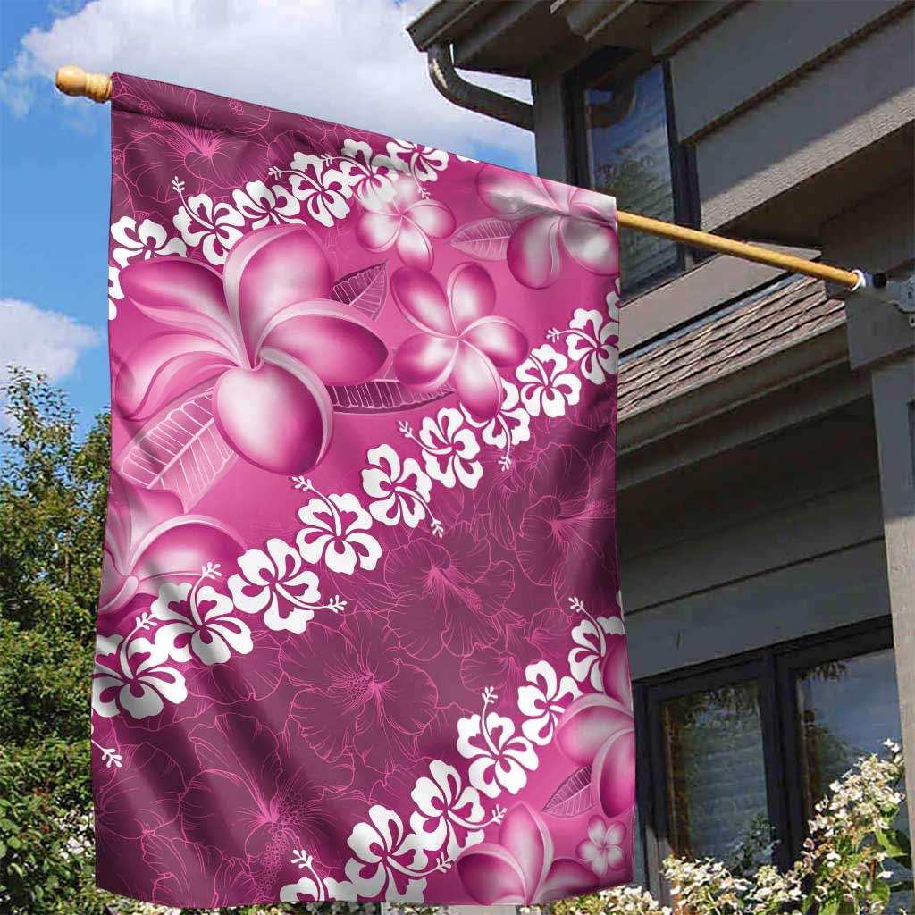 Vintage Pink Polynesia Garden Flag Plumeria With Hibiscus Tropical Vibes LT14 - Polynesian Pride